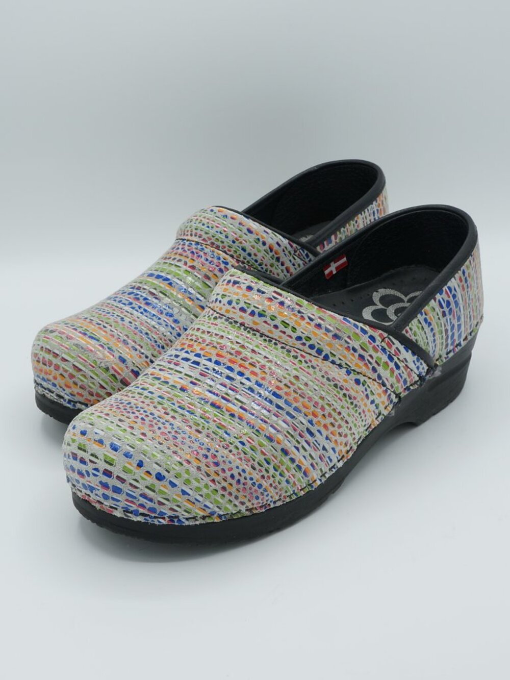 Sanita Professional MultiColor Dotted Stripe Patent Leather Clogs Women's 37(EU)